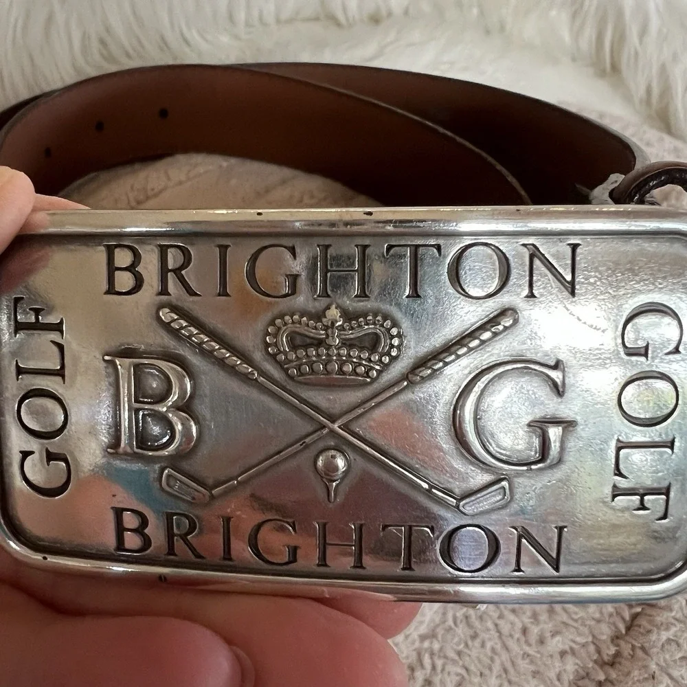 Men's Brighton Brown Leather Golf Belt Silver Plated Buckle Size 34 New With Tag